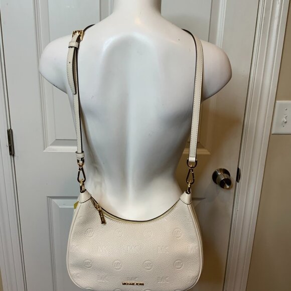 Michael Kors Cora Light Cream Zip Pouchette Leather Crossbody - Picture 6 of 10